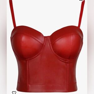 Spaghetti Strap PU Leather Bustier Crop Top